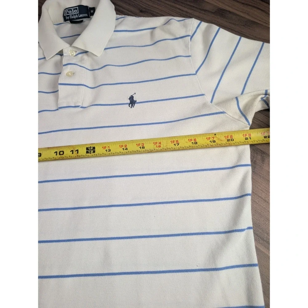 Polo Ralph Lauren Men's White & Blue Striped Short Sleeve Polo Shirt Size Medium